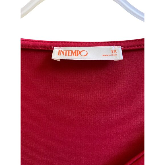 Red Long-Sleeve Bodysuit With Asymmetric Neckline & Snap Closure - Intempo 1X - Picture 3 of 6